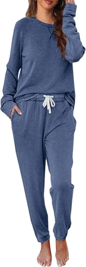Cysincos Womens Sweatsuits 2 Piece Outfit Sweatpants Loungewear Jogger Pajama Set Long Sleeve Pullover Drawstring Pants