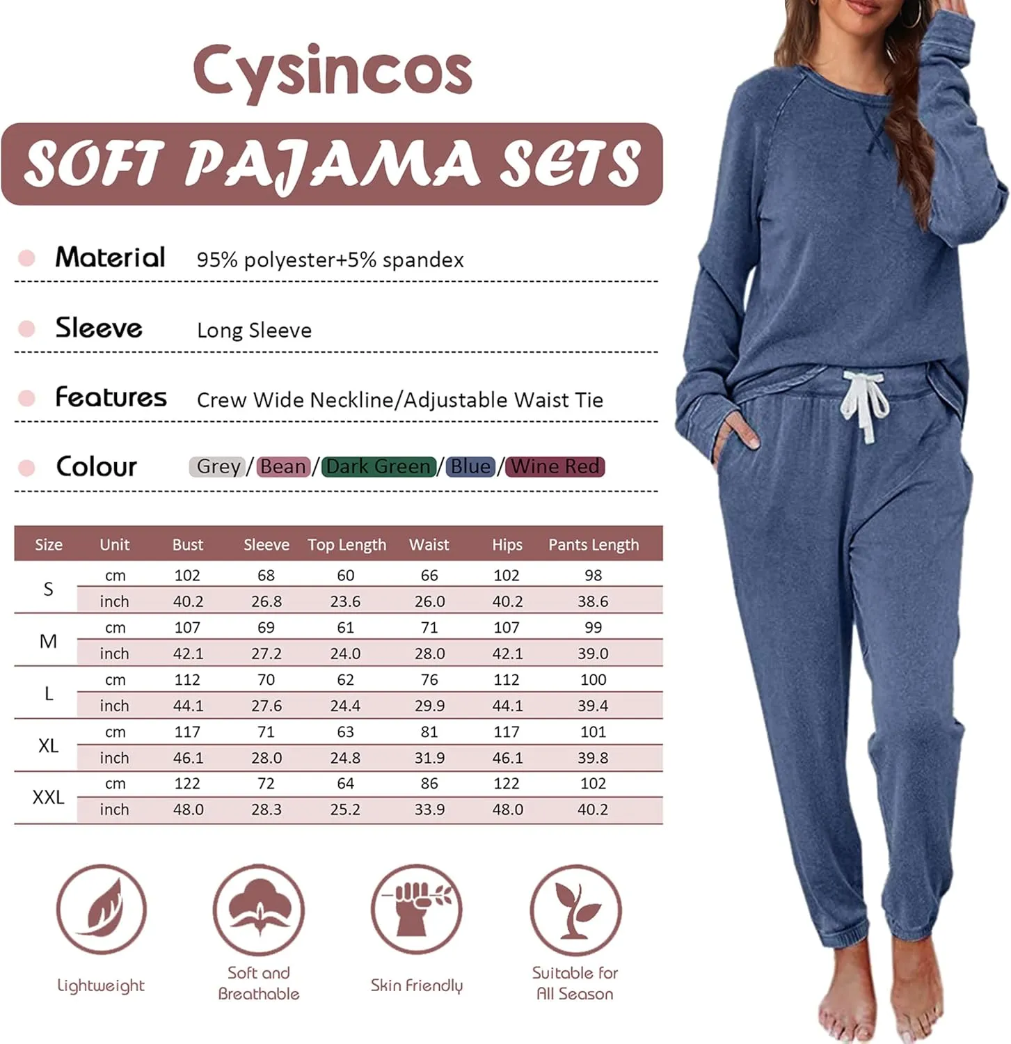 Cysincos Womens Sweatsuits 2 Piece Outfit Sweatpants Loungewear Jogger Pajama Set Long Sleeve Pullover Drawstring Pants