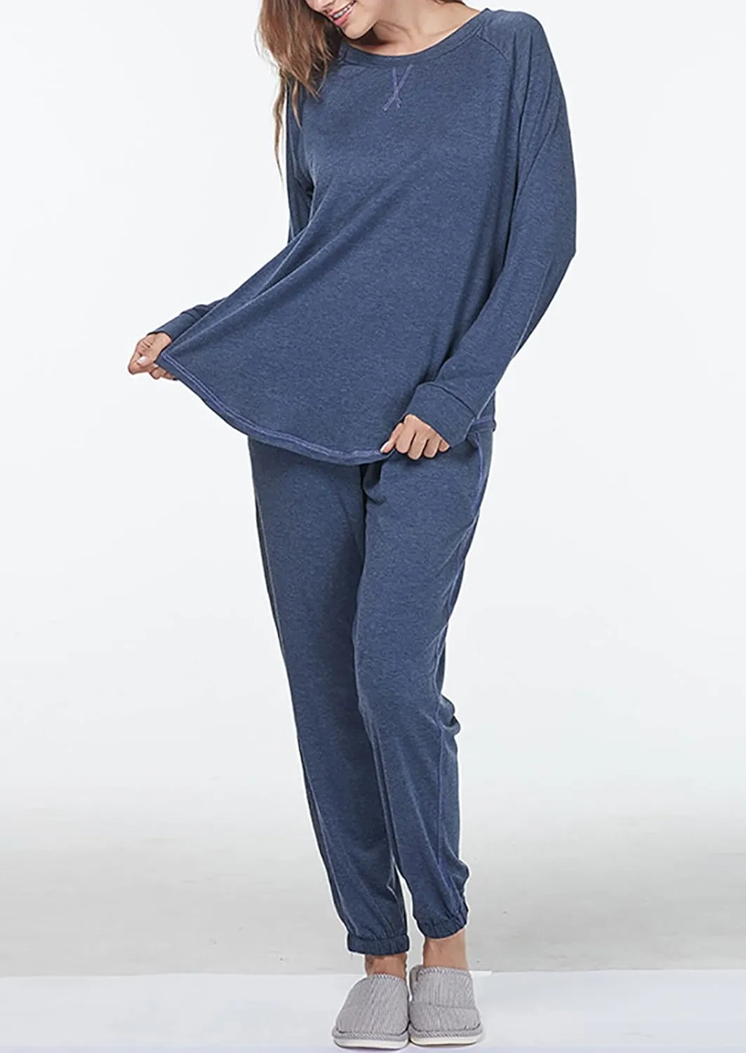 Cysincos Womens Sweatsuits 2 Piece Outfit Sweatpants Loungewear Jogger Pajama Set Long Sleeve Pullover Drawstring Pants