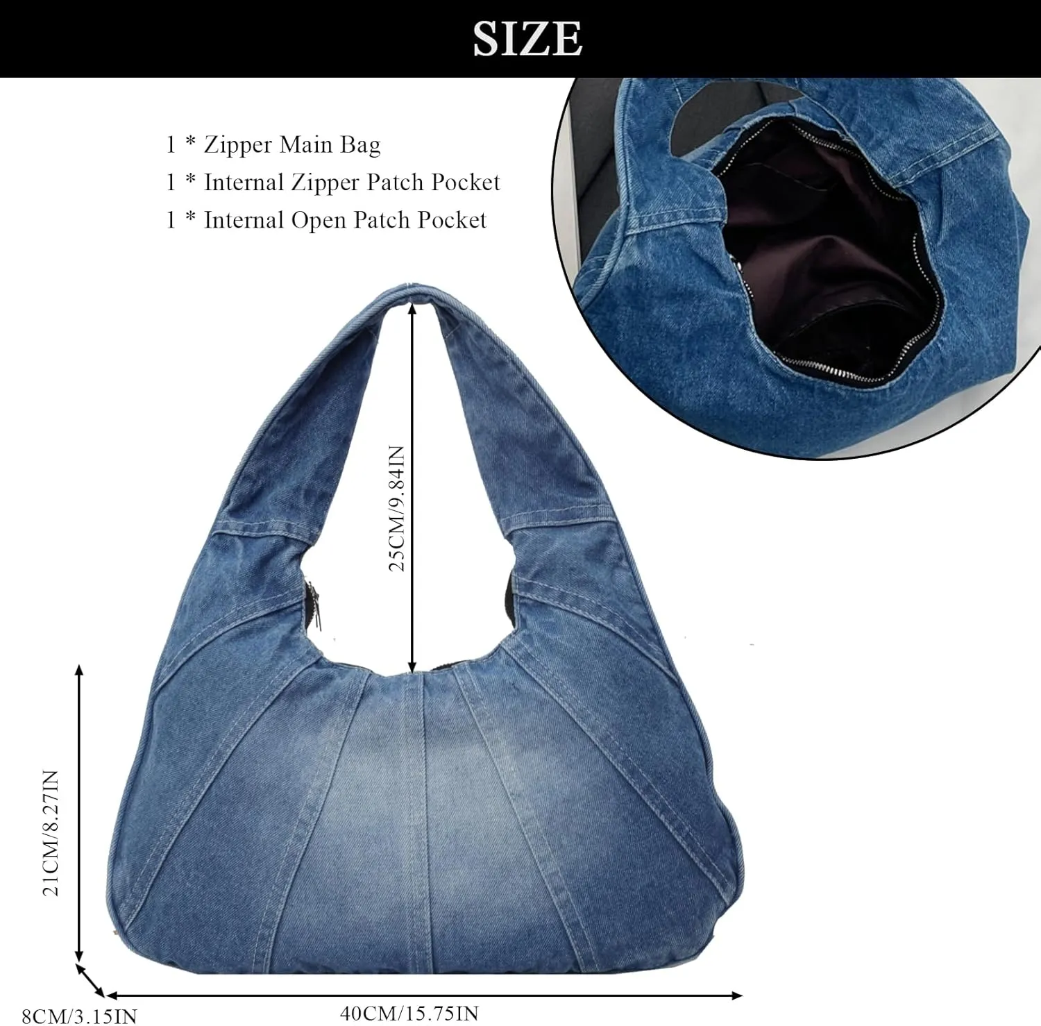 Denim Purse, Trendy Jean Purses for Women Denim Hobo Bag Y2K Shoulder Bag Handbags