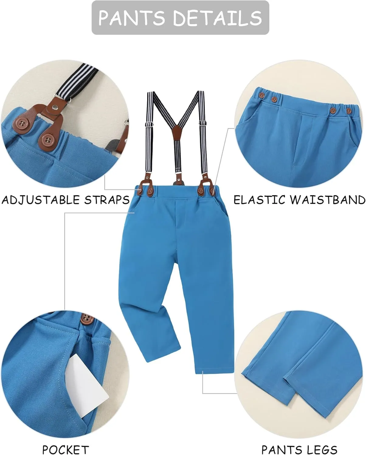 DISAUR Boys Suits 3 Pieces Formal Dress Shirt with Bowtie Suspender Pants Boy Gentleman Outfits Set 4-8 Years