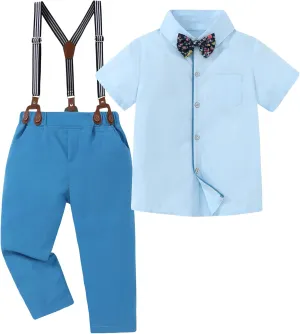 DISAUR Boys Suits 3 Pieces Formal Dress Shirt with Bowtie Suspender Pants Boy Gentleman Outfits Set 4-8 Years