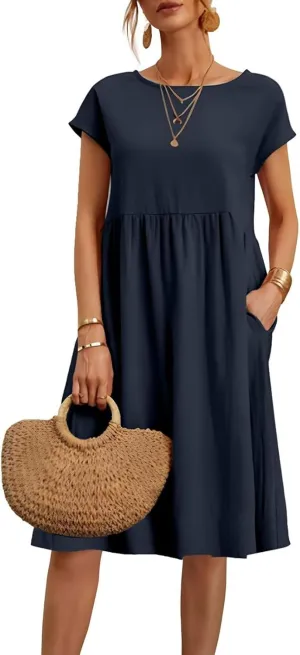 Dresses for Women 2024 Summer Plus Size Short Sleeves Cotton Linen Midi Dress Trendy Casual Loose Beach Sundress