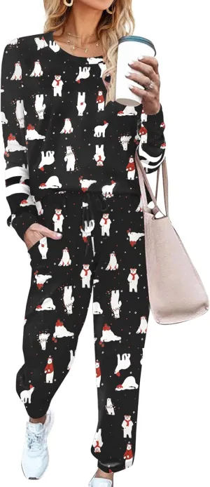 Ekouaer Sweatsuits Womens Loungewear Set Tracksuit Long Sleeve Pajamas Set with Pockets 2 Piece Outfits Lounge Sets