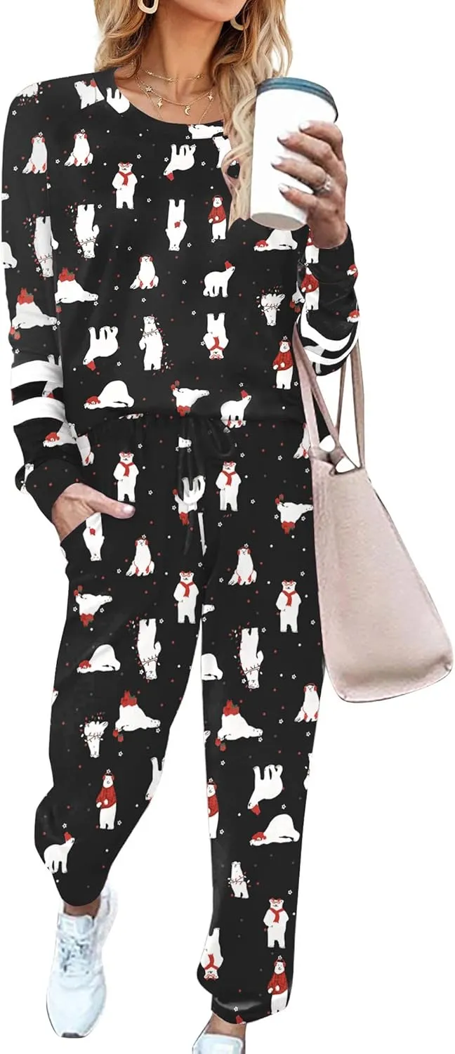 Ekouaer Sweatsuits Womens Loungewear Set Tracksuit Long Sleeve Pajamas Set with Pockets 2 Piece Outfits Lounge Sets