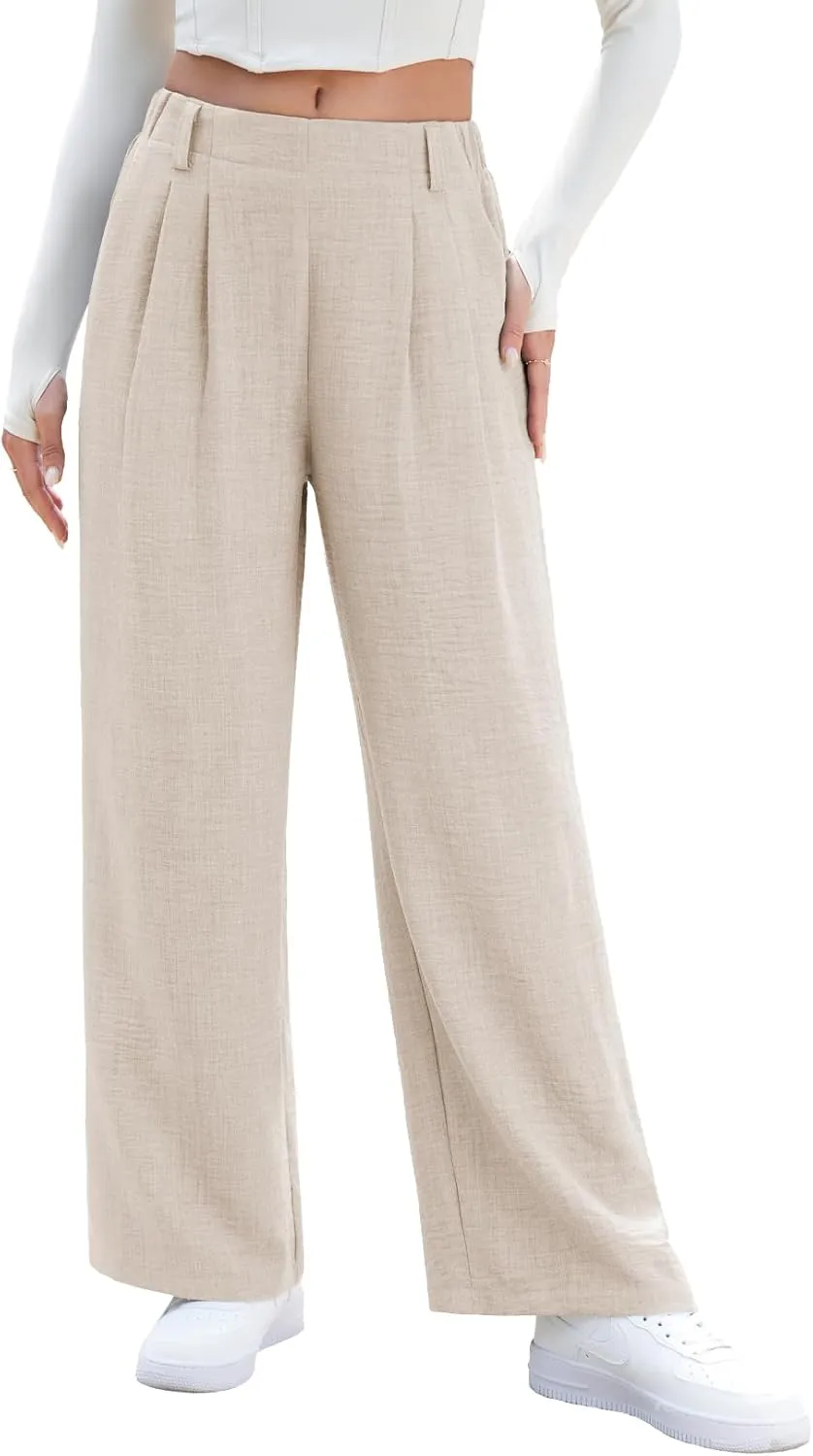 EVALESS Women's Wide Leg Pants High Waisted Business Work Casual Trousers 2025 Summer Comfy Palazzo Pants with Pockets