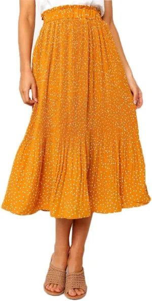 EXLURA Womens High Waist Polka Dot Pleated Maxi Skirt Midi Swing Skirt Beach Vacation Cruise Outfits with Pockets