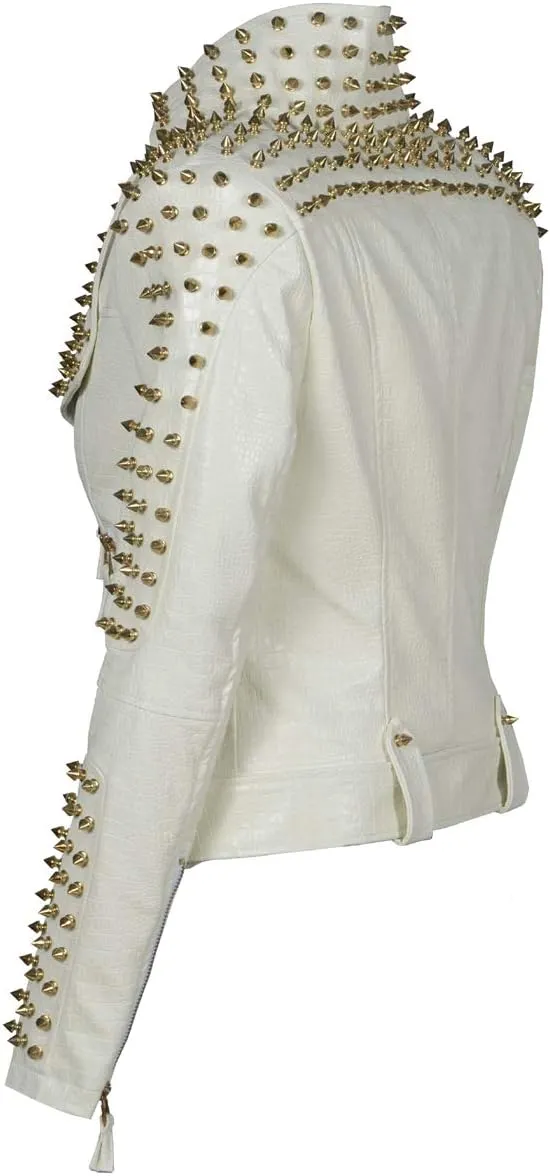 Fashion SX Women's Punk Studded Rivet Faux Leather Motorcycle Short Jacket
