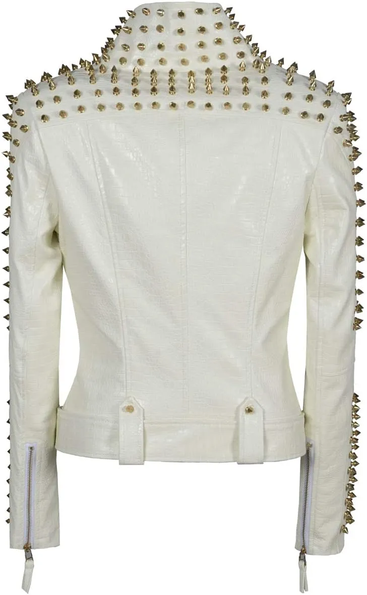 Fashion SX Women's Punk Studded Rivet Faux Leather Motorcycle Short Jacket