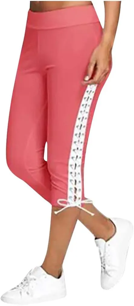 Fashion Women Solid Bandage Elastic Waist Cropped Trousers Casual Sweatpants Business Casual Maternity Clothes