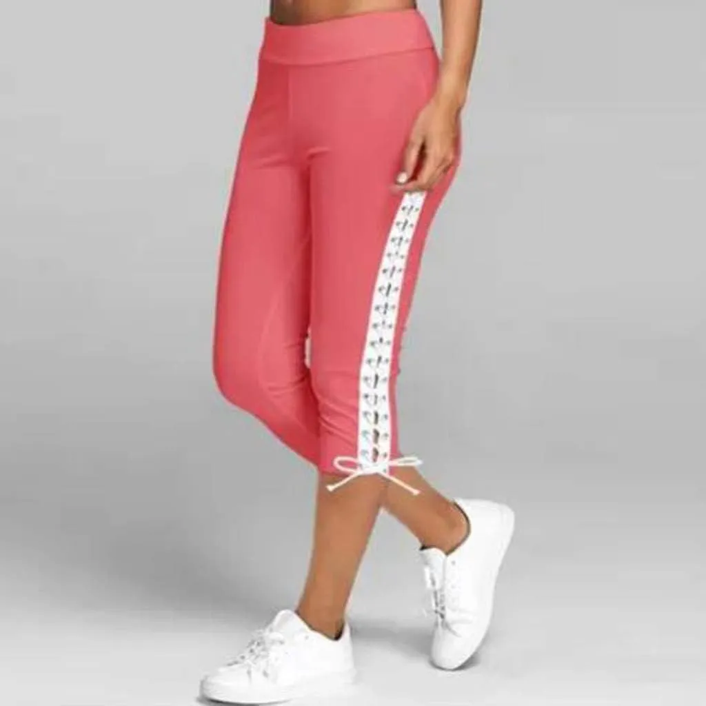 Fashion Women Solid Bandage Elastic Waist Cropped Trousers Casual Sweatpants Business Casual Maternity Clothes
