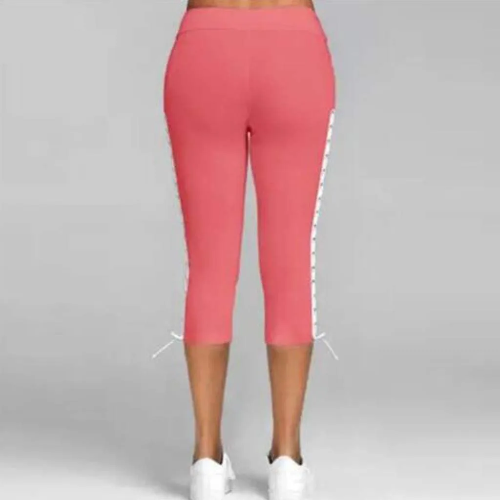 Fashion Women Solid Bandage Elastic Waist Cropped Trousers Casual Sweatpants Business Casual Maternity Clothes