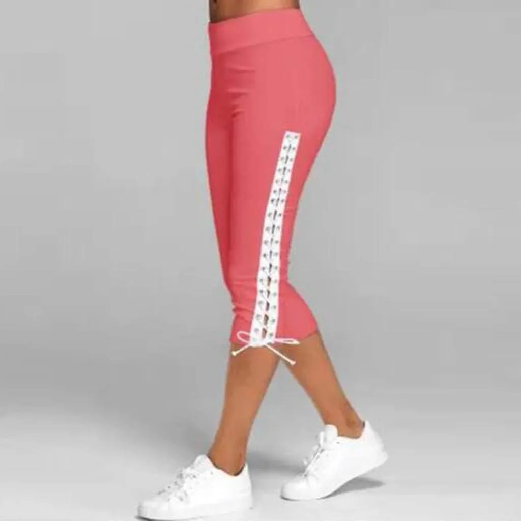 Fashion Women Solid Bandage Elastic Waist Cropped Trousers Casual Sweatpants Business Casual Maternity Clothes