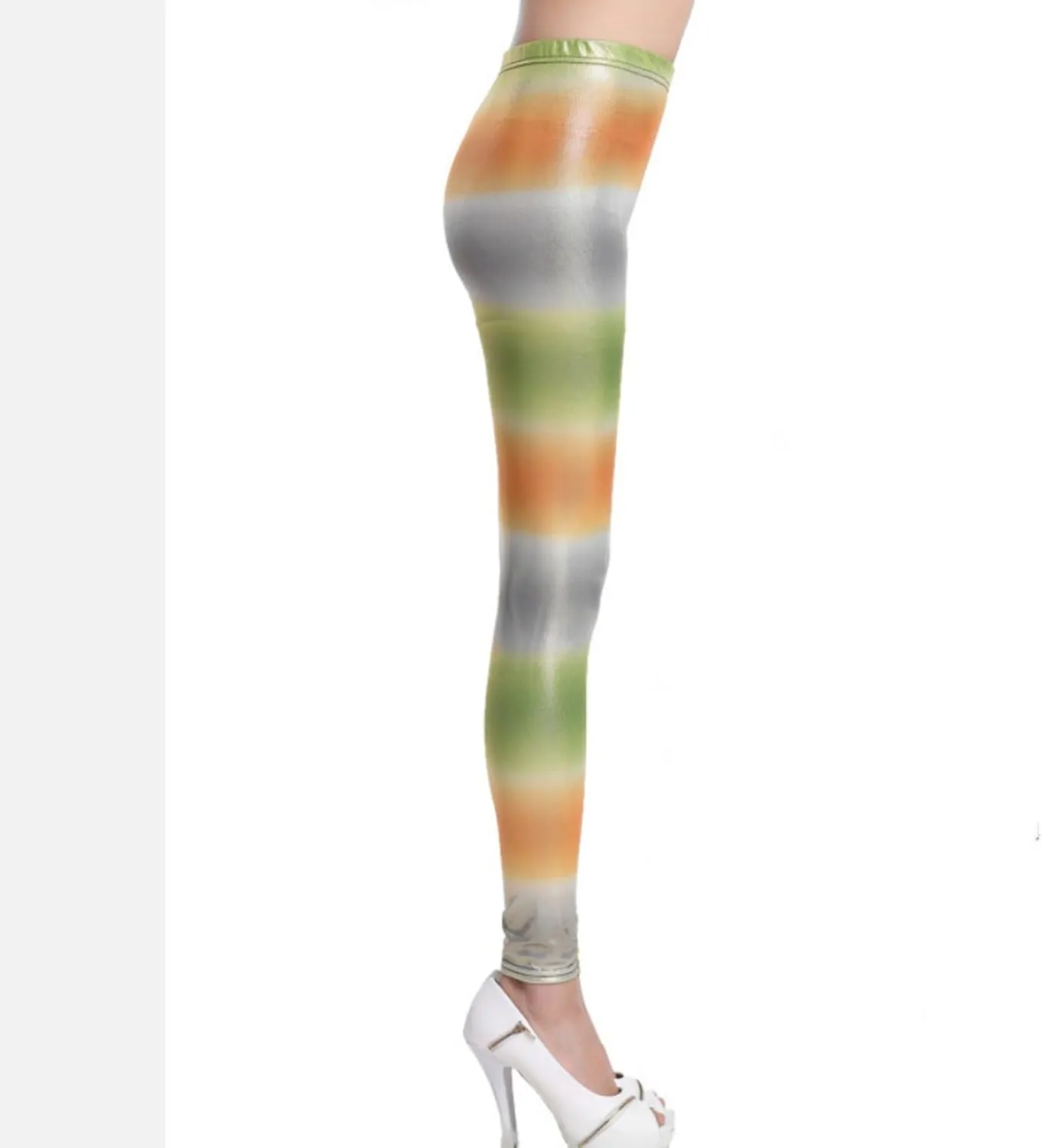 Faux Leather Legging Pants Dyeing Hot Stamping Colored Bottom Slim Fit High Waist Street Trendy Tight for Women