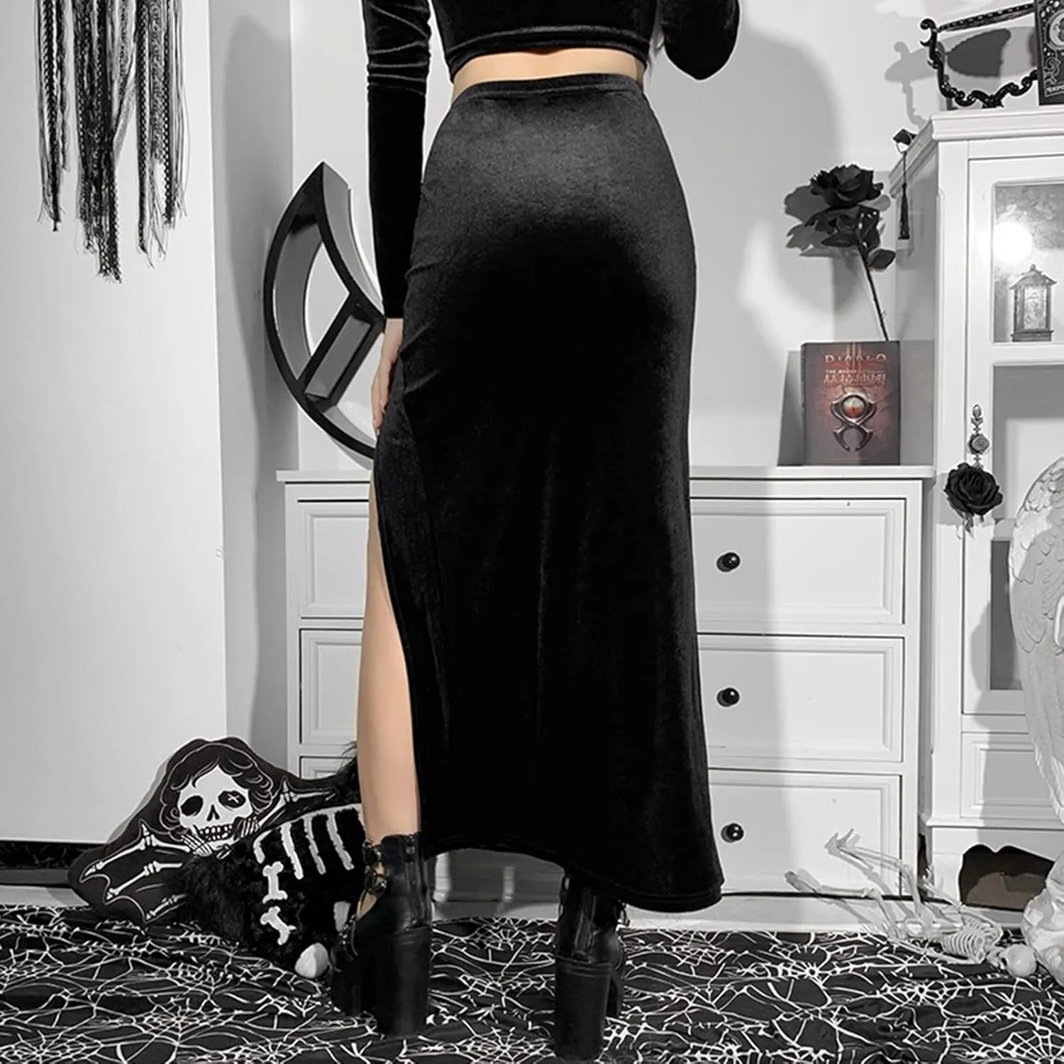 FEOYA Women's Skirt Steampunk Gothic Mini/Midi Skirts for Nightout Club Party