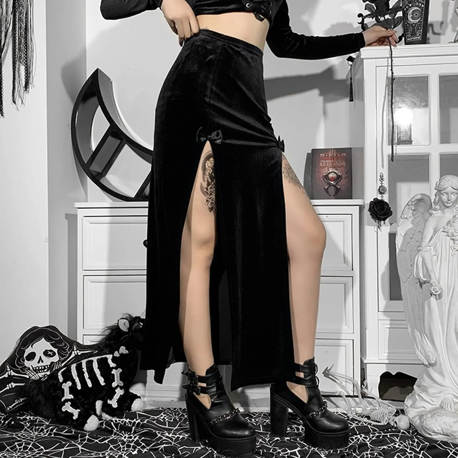 FEOYA Women's Skirt Steampunk Gothic Mini/Midi Skirts for Nightout Club Party