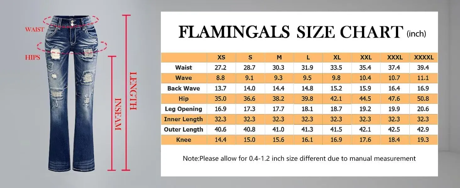 Flamingals Distressed Bootcut Jeans for Women Low Rise Jeans Ripped Flare Jeans Denim Pants
