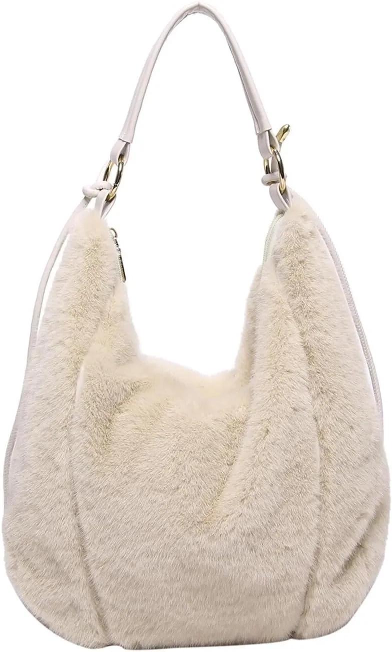 Fluffy Tote Bag, Winter Fuzzy Purses for Women Faux Fur Bag Soft Furry Shoulder Bag