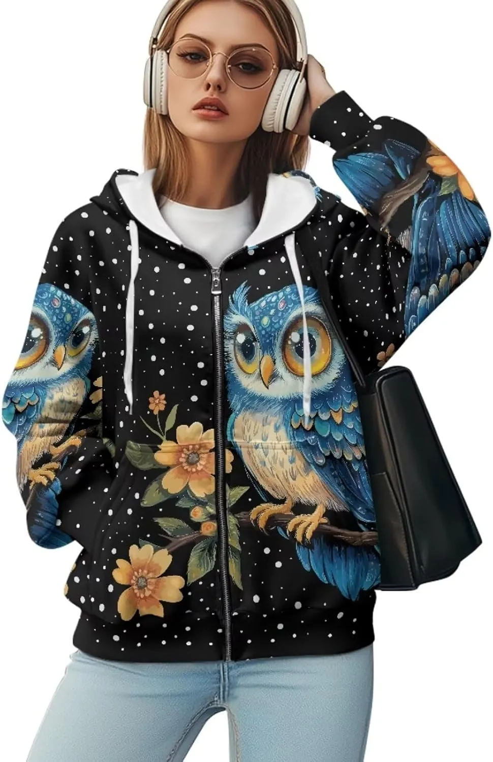 Forchrinse Christmas Bell Oversized Zip Up Hoodie for Women Y2K Fleece Long Sleeve Jacket Coat Xmas Sweatshrits for Teens