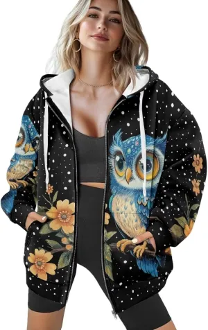 Forchrinse Christmas Bell Oversized Zip Up Hoodie for Women Y2K Fleece Long Sleeve Jacket Coat Xmas Sweatshrits for Teens