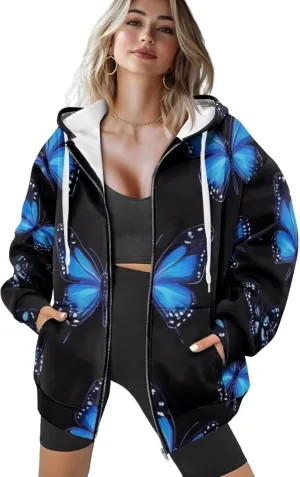 Forchrinse Red Ladybug Zip Up Hoodie for Women Long Sleeve Causal Y2K Hoodie Ladybug Oversized Sweatshirts Fall Pullover Tops