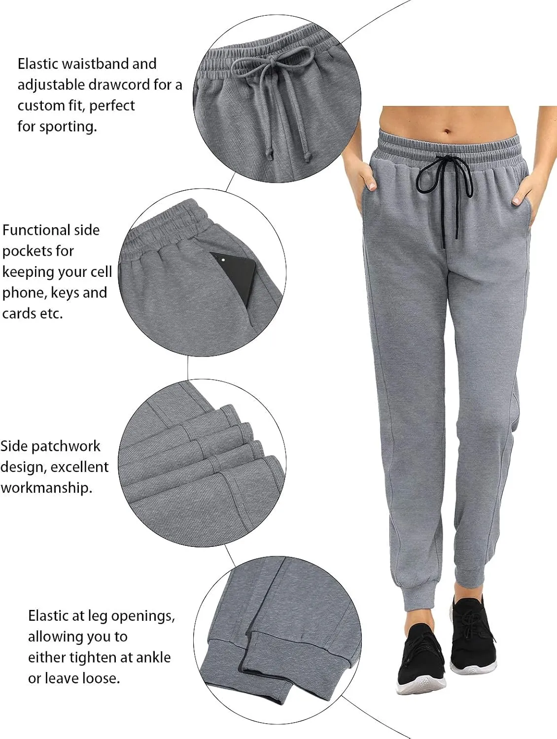 Fulbelle Women's Cotton Sweatpants with Pockets Drawstring Joggers Yoga Pants