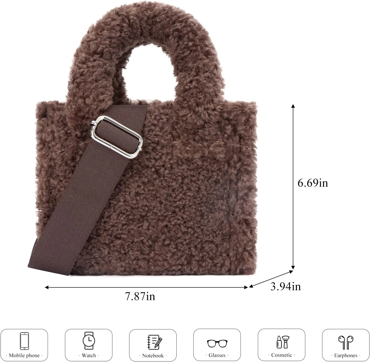 Furry Tote Bag Cute Mini Faux Fur Bag Winter Lambswool Fuzzy Purses and Handbags for Women