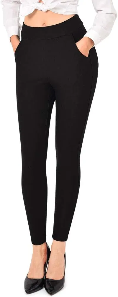 Ginasy Dress Pants for Women Business Casual Stretch Pull On Work Office Dressy Leggings Skinny Trousers with Pockets