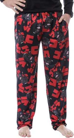 Godzilla Men's Character And Japanese Script Allover Pattern Adult Lounge Sleep Pajama Pants