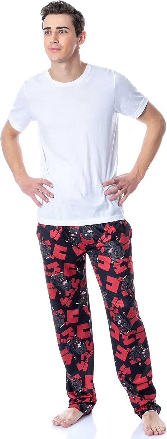 Godzilla Men's Character And Japanese Script Allover Pattern Adult Lounge Sleep Pajama Pants