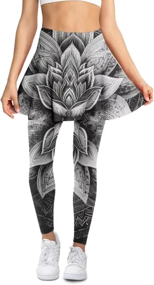 Hand Drawings Womens Skirt Leggings Lotus Flower Skirts Pants Running Tiger Painting Slim Trousers with Skirt