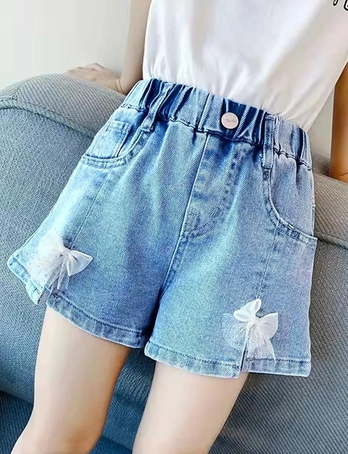 Happy Cherry Baby Girl Summer Denim Shorts Wide Leg Cute Cooling Jeans Hot Pants 1-13Y