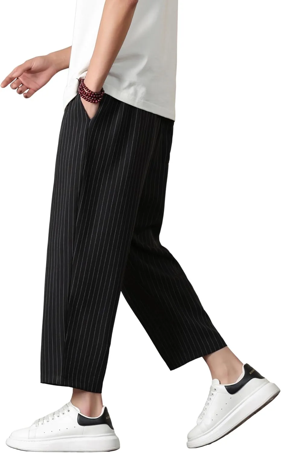 Harem Pants for Men Casual Capri Pant Lightweight Elastic Waist Linen Beach Trouser