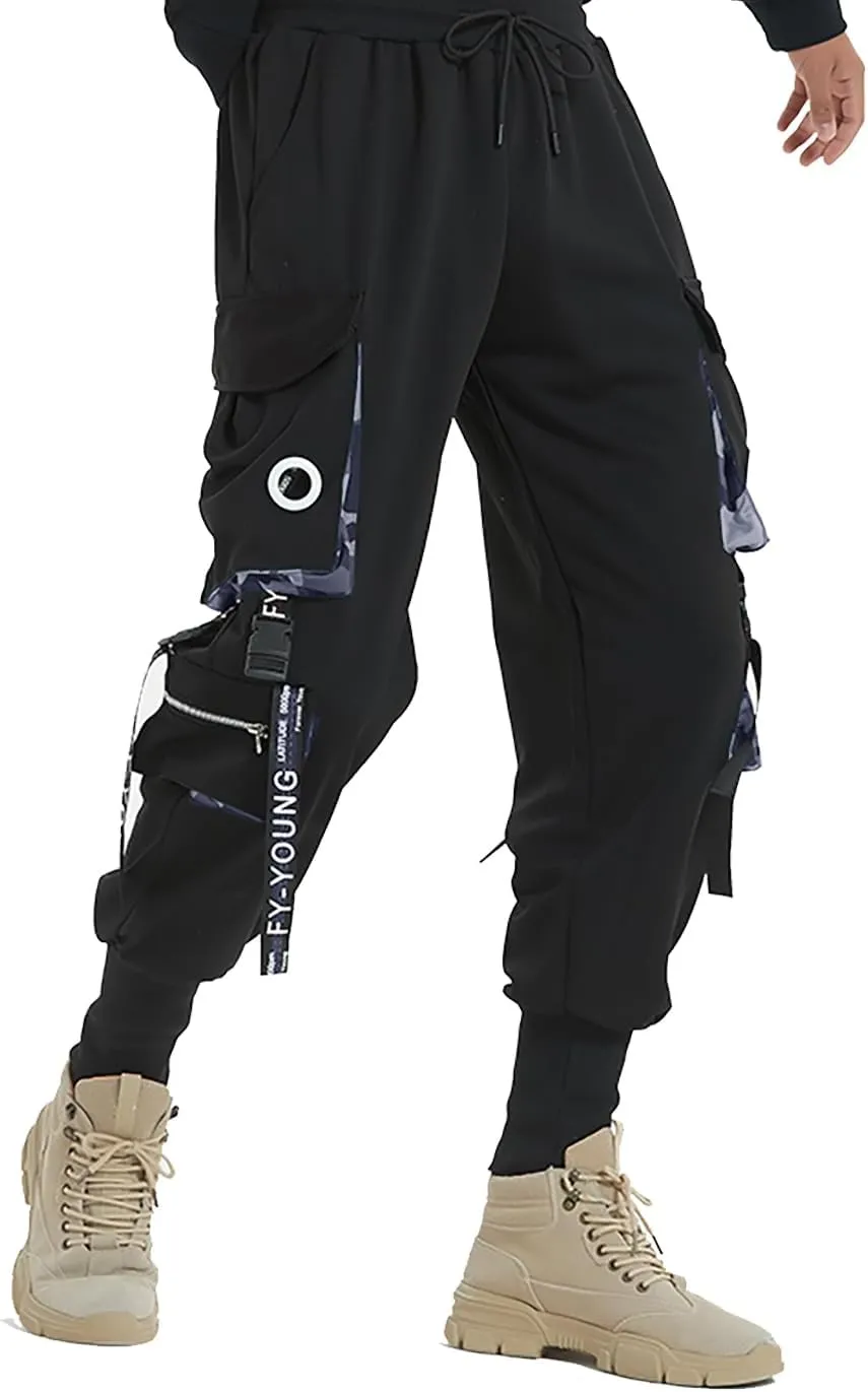 Hello MrLin Men's Jogger Pants Punk Cargo Baggy Techwear Hip Hop Harem Pants Streetwear Tactical Track Pants