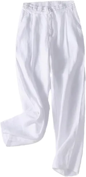 Hndudnff Woman Solid with Pocket Pants Elastic Waist Harem Pants Loose Casual Office Trousers