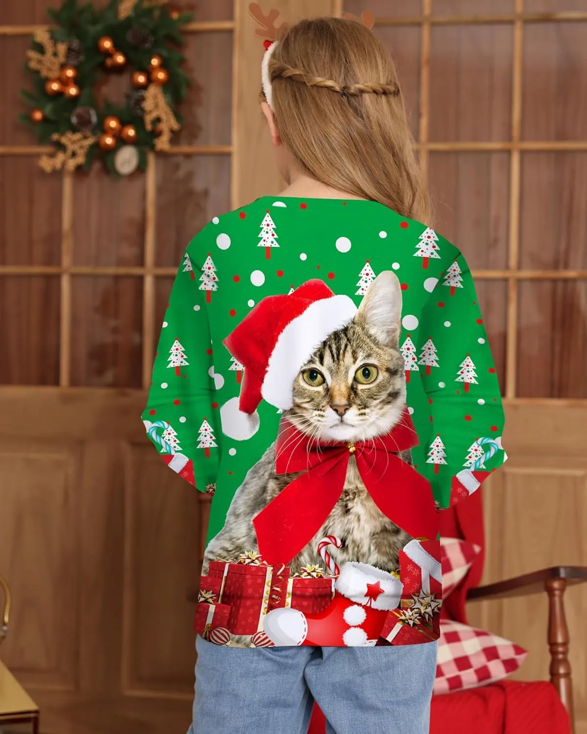Idgreatim Boys Girls Ugly Christmas Sweater Funny 3D Long Sleeve Xmas Sweatshirt with Fleece Size 4-16