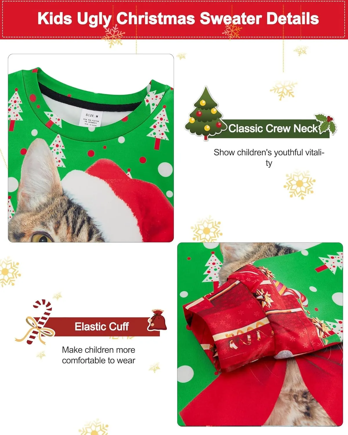 Idgreatim Boys Girls Ugly Christmas Sweater Funny 3D Long Sleeve Xmas Sweatshirt with Fleece Size 4-16
