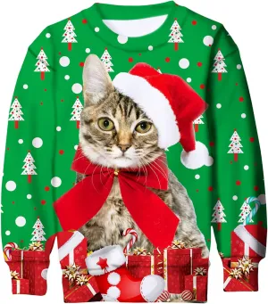 Idgreatim Boys Girls Ugly Christmas Sweater Funny 3D Long Sleeve Xmas Sweatshirt with Fleece Size 4-16