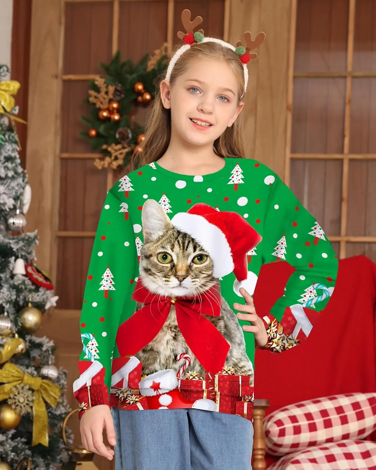 Idgreatim Boys Girls Ugly Christmas Sweater Funny 3D Long Sleeve Xmas Sweatshirt with Fleece Size 4-16