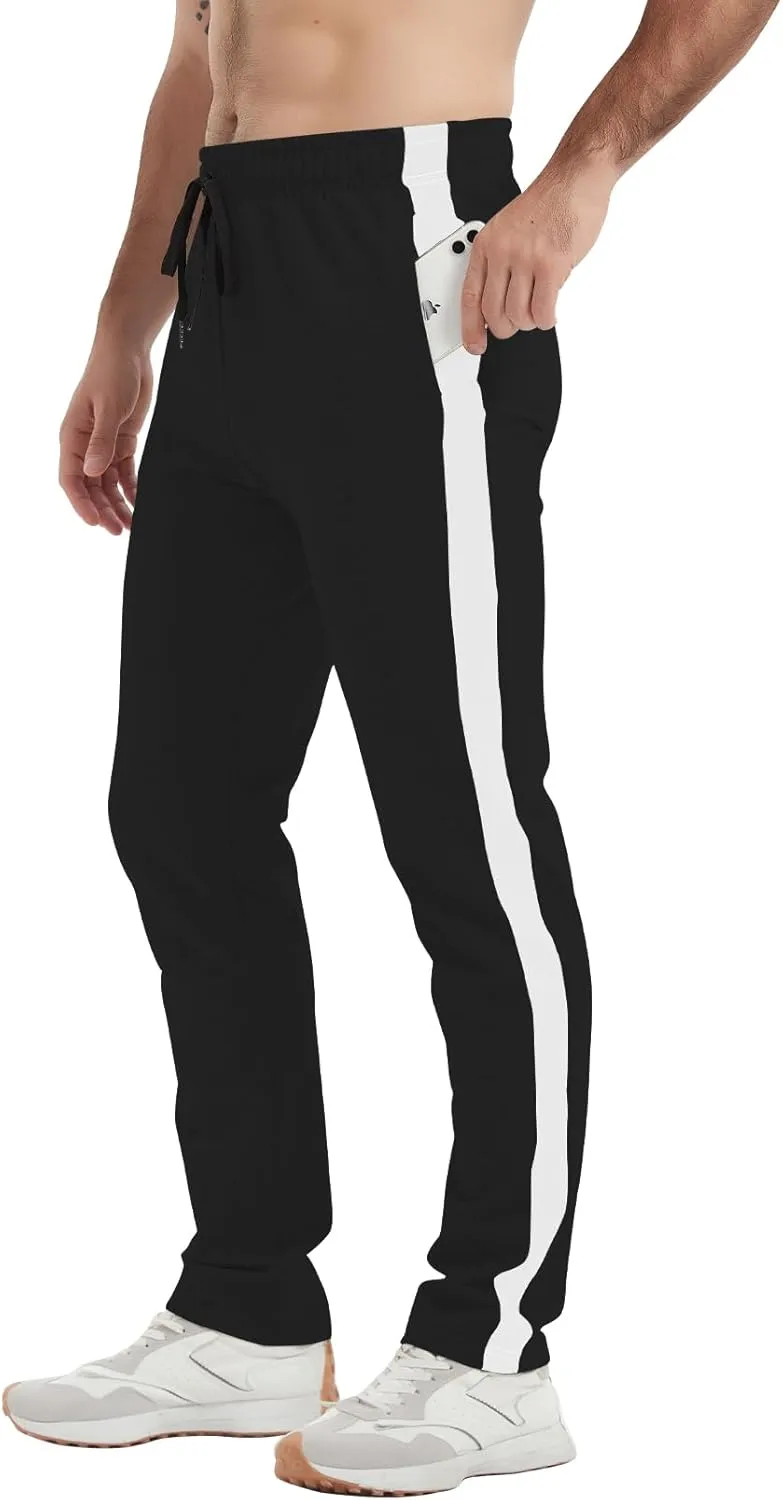Idtswch 34/36/38/40 Long Inseam Men's Tall Striped Sweatpants Workout Training Lounge Joggers Pants with Pockets