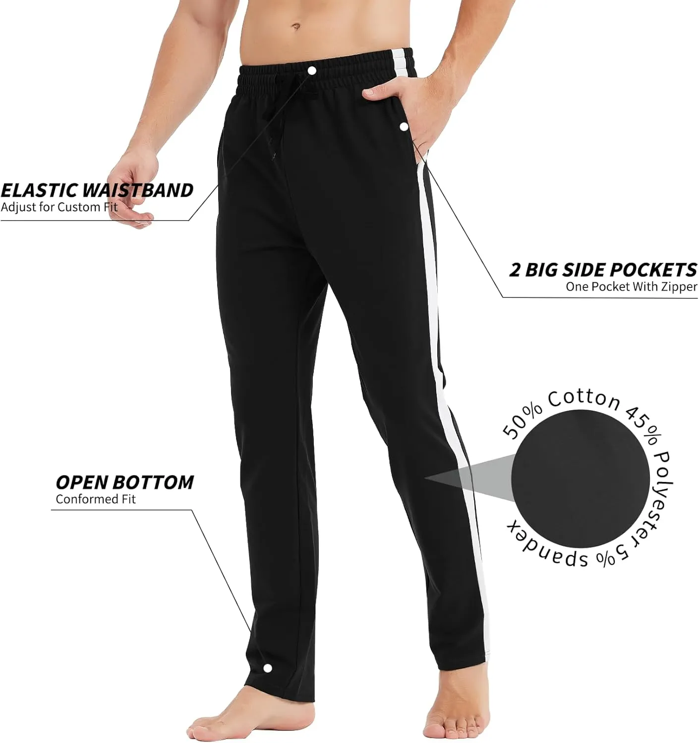 Idtswch 34/36/38/40 Long Inseam Men's Tall Striped Sweatpants Workout Training Lounge Joggers Pants with Pockets