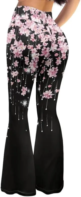 Irisjudy Women Flare Leggings Skulls Elastic High Waist Bootcut Yoga Pants Bell Bottom Camouflage Flared Sweatpants for Women
