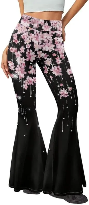 Irisjudy Women Flare Leggings Skulls Elastic High Waist Bootcut Yoga Pants Bell Bottom Camouflage Flared Sweatpants for Women