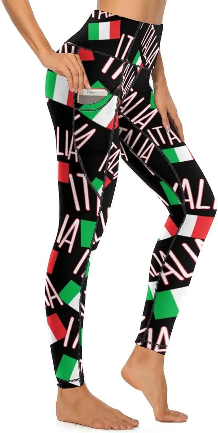 Italy Italian Flag Women's Yoga Pants Leggings with Pockets High Waist Compression Workout Pants