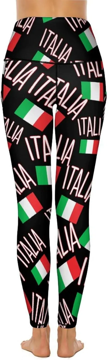 Italy Italian Flag Women's Yoga Pants Leggings with Pockets High Waist Compression Workout Pants