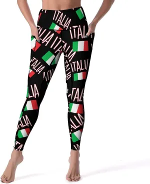 Italy Italian Flag Women's Yoga Pants Leggings with Pockets High Waist Compression Workout Pants