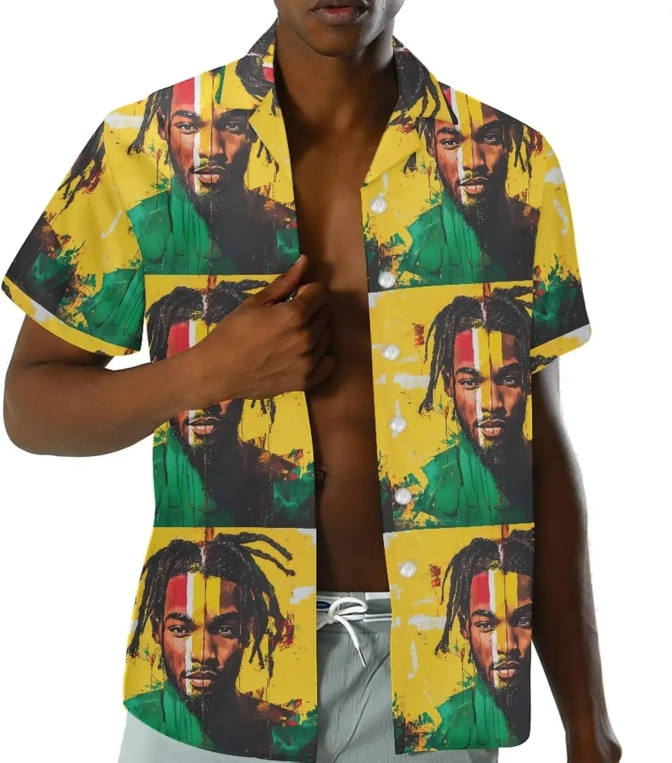 Jamaican 2 Piece Set Couple Outfits Women Jamaica Flag Short Sleeve Skinny Slim Dress Men's Shirt