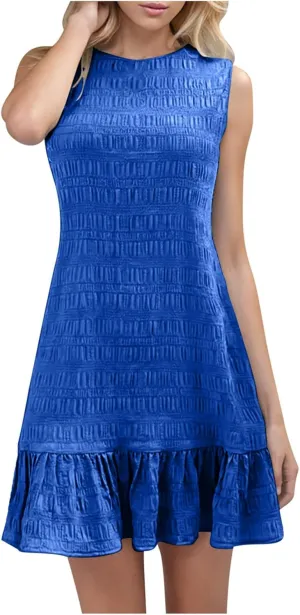 JOAU Summer Dresses for Women 2025 Casual Sleeveless Round Neck Tank Mini Short Dress A-Line Pleated Ruffle Ruched Sundress