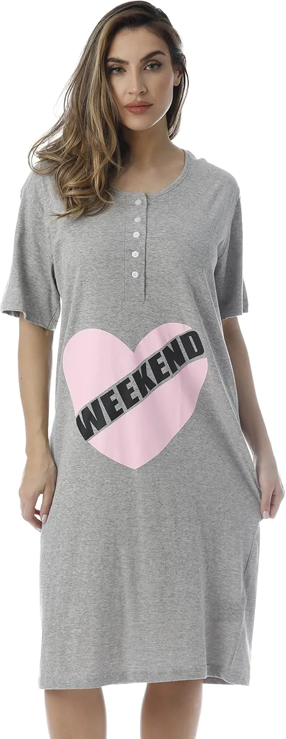 Just Love Short Sleeve Nightgown Oversized Screen Print Sleep Dress for Women