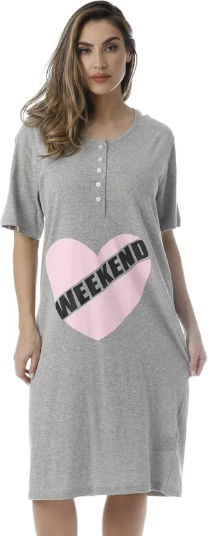 Just Love Short Sleeve Nightgown Oversized Screen Print Sleep Dress for Women